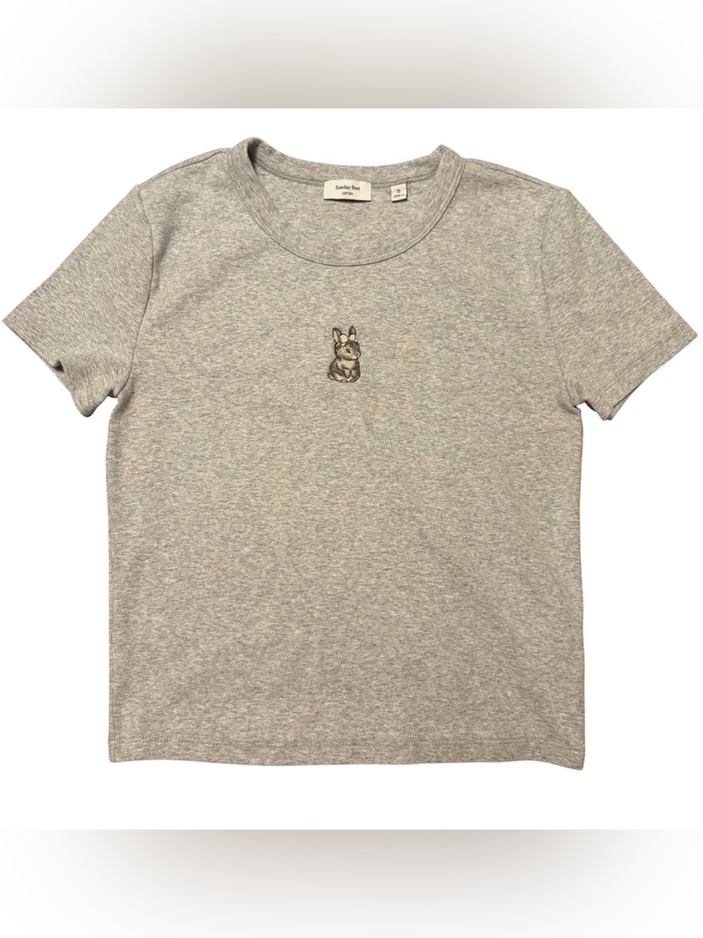 Sunday Best Bunny Embroidery Icon Short Sleeve Tshirt, Light Gray, Small Aritzia